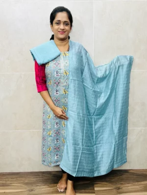 Printed rayon top with soft silk dupatta and cotton silk bottom