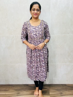 Printed cotton top (cotton lining) with beautiful handworked yoke (straight cut)