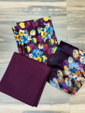 Printed crepe top with printed chiffon dupatta and printed crepe bottom