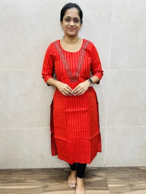Premium silk cotton top (cotton lining) with handworked yoke (straight cut)