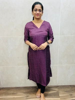 Dusky purple - Soft crepe silk top (full crepe lining) with all over fancy thread weavings (straight cut)