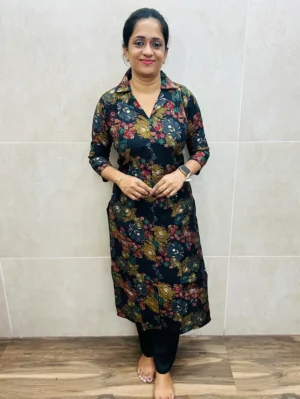 Printed muslin silk top with muslin silk bottom