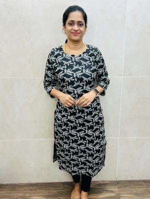 Black - Printed Jaipur cotton top (cotton lining) with scallop neck and sleeves (straight cut)