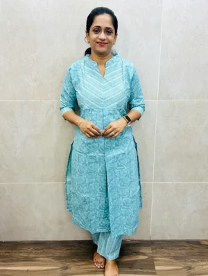 Printed Jaipur cotton top (cotton lining) paired with printed cotton bottom (straight cut)
